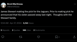 James Stewart's Bittersweet NFL Draft Moment: Celebrating a New Jaguar Amid Sister's Tragic Death